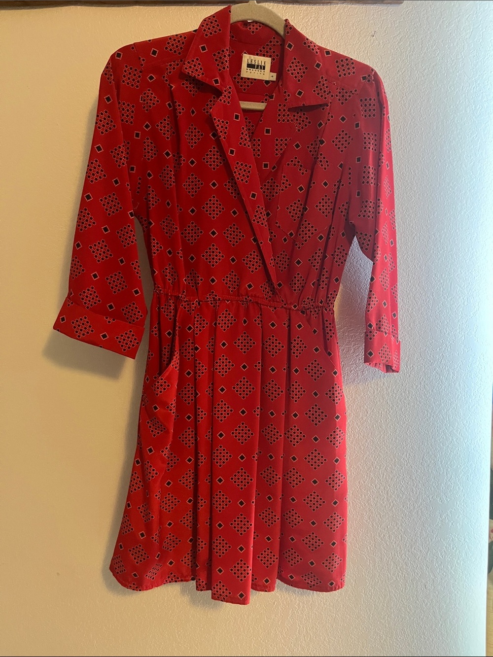 Leslie Fay Red Geometric Midi Shirt Dress